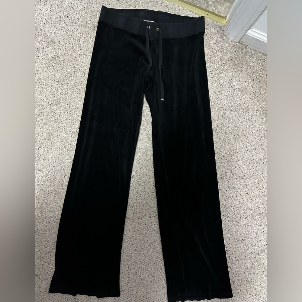 Juicy Couture black velour sweats, gold accents